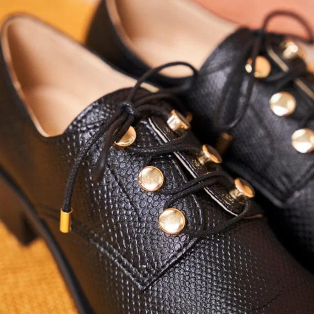 Minuit Sur Terre Piccadilly Recycled a grain Leather Vegan Derby Black Python